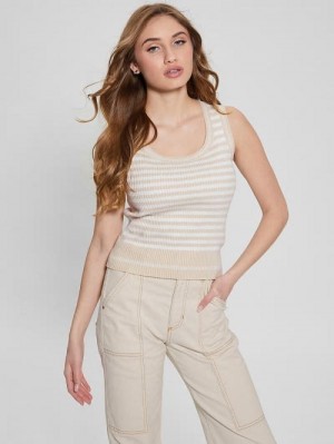 Guess Eco Stripe Ribbed Marti Tank Wit | GUESS-SN27104