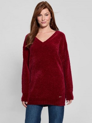 Guess Eco Talia Longline Chenille Sweater Rood | GUESS-SN27696