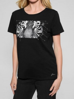 Guess Eco Tiger Eyes Easy Tee Zwart | GUESS-SN27437