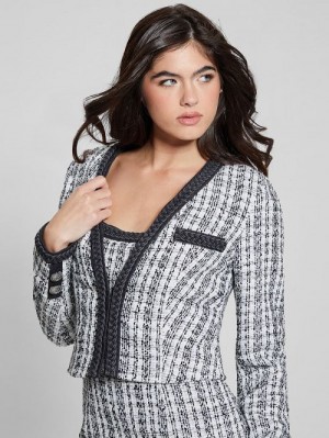 Guess Eco Tosca Tweed Jacket Zwart Wit | GUESS-SN28018
