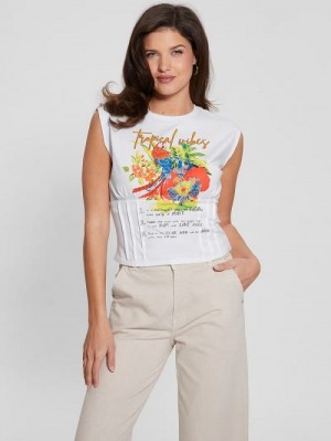 Guess Eco Tropical Vibes Corset Tee Wit | GUESS-SN27598