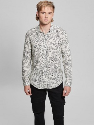 Guess Eco Vintage Paisley Shirt Zwart Wit | GUESS-SN31117