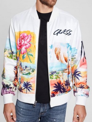 Guess Eco Watercolor Satin Flight Jacket Wit | GUESS-SN30727