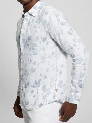 Guess Eco Watercolor Vines Linen Shirt Blauw | GUESS-SN31246