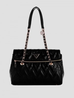 Guess Eda Quilted Satchel Zwart | GUESS-SN29055