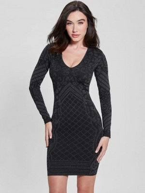 Guess Elisa Jacquard Seamless Dress Zwart | GUESS-SN26759