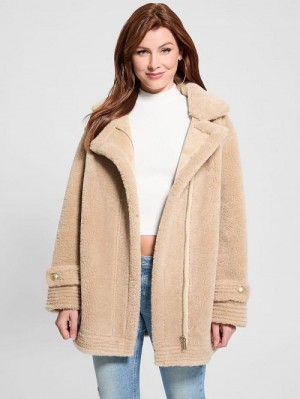 Guess Elisabetta Faux-Shearling Coat Beige | GUESS-SN27986