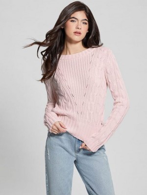 Guess Elle Cable Knit Sweater Roze | GUESS-SN27724