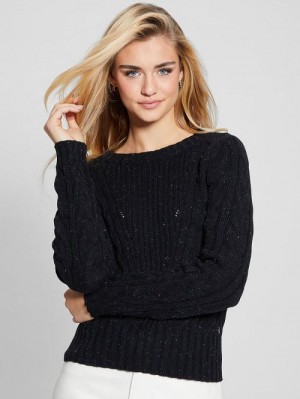Guess Elle Cable Knit Sweater Zwart | GUESS-SN27783