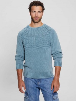Guess Ellery Stitched Logo Sweater Blauw | GUESS-SN31047