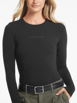 Guess Embroidered Logo Bodysuit Zwart | GUESS-SN27301