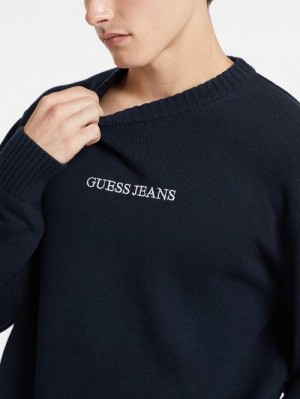 Guess Embroidered Logo Sweater Blauw | GUESS-SN31008