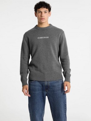 Guess Embroidered Logo Sweater Grijs | GUESS-SN30997