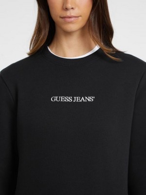 Guess Embroidered Logo Sweatshirt Zwart | GUESS-SN28382