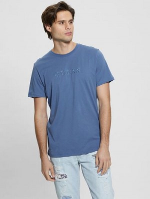 Guess Embroidered Logo Tee Blauw | GUESS-SN30548