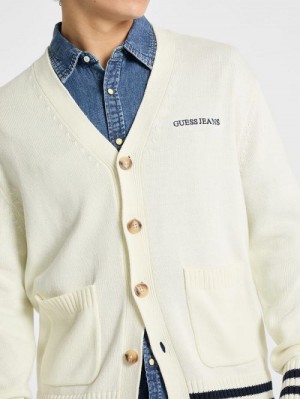 Guess Embroidered Logo Varsity Cardigan Wit | GUESS-SN30912