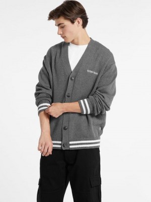 Guess Embroidered Logo Varsity Cardigan Grijs | GUESS-SN31000