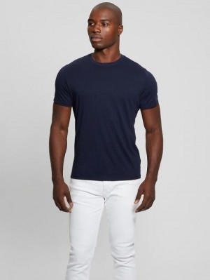 Guess Embroidered Signature Tee Blauw | GUESS-SN30683
