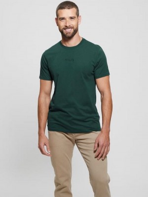 Guess Embroidered Signature Tee Groen | GUESS-SN30590