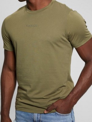 Guess Embroidered Signature Tee Groen | GUESS-SN30689