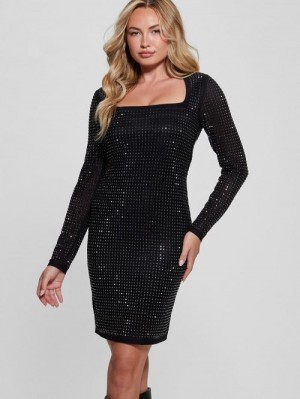 Guess Emilie Rhinestone Dress Zwart | GUESS-SN26964