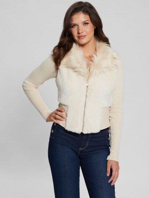 Guess Emma Faux-Fur Vest Wit | GUESS-SN27978