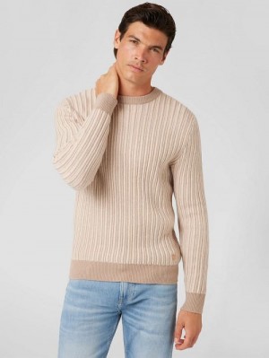 Guess Emmanuel Ribbed Sweater Beige | GUESS-SN31071