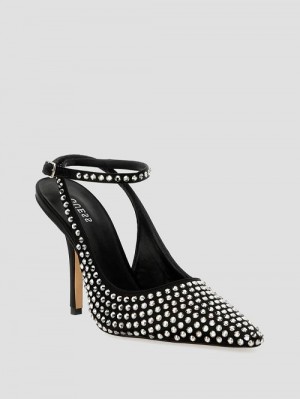 Guess Estar Rhinestone Sling-Back Pumps Zwart | GUESS-SN29856