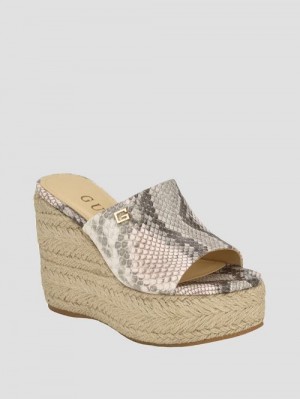 Guess Evba Embossed Espadrille Sandals Beige | GUESS-SN29762