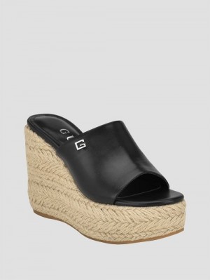 Guess Evba Embossed Espadrille Sandals Zwart | GUESS-SN29751