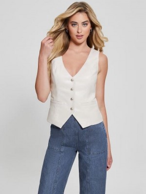 Guess Fatima Faux-Leather Vest Wit | GUESS-SN27491