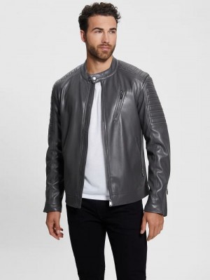 Guess Faux-Leather Biker Jacket Grijs | GUESS-SN30770