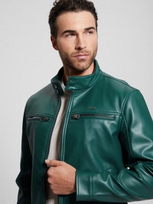 Guess Faux-Leather Biker Jacket Groen | GUESS-SN30839