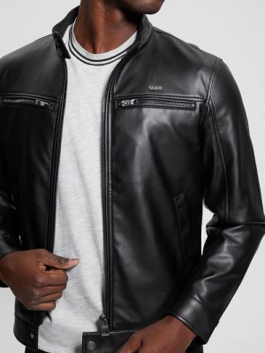 Guess Faux-Leather Biker Jacket Zwart | GUESS-SN30813