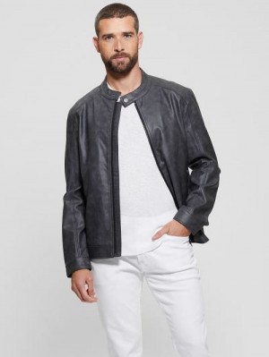 Guess Faux-Leather Moto Jacket Zwart | GUESS-SN30846