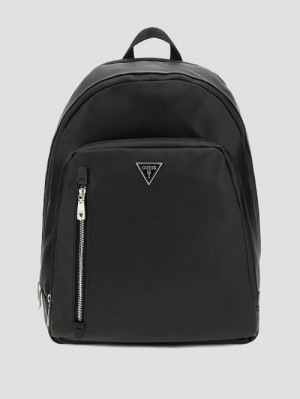 Guess Faux-Leather Saffiano Backpack Zwart | GUESS-SN31729