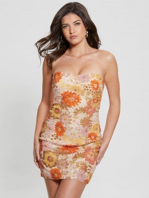 Guess Fia Floral Sequin Dress Roze | GUESS-SN26916