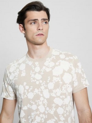 Guess Floral Burnout Crewneck Tee Beige | GUESS-SN30486