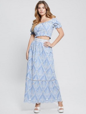 Guess Frida Embroidered Maxi Skirt Blauw | GUESS-SN28136