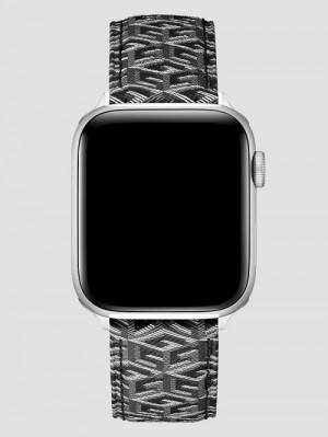 Guess G-Cube Gray Leather 42-44 mm Band for Apple Watch® Zwart | GUESS-SN31615