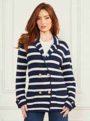 Guess Gaia Sweater Waffle Jacket Blauw | GUESS-SN27990