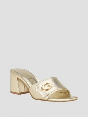 Guess Gallai Block Heel Mules Goud | GUESS-SN29862