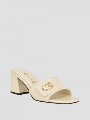 Guess Gallai Block Heel Mules Wit | GUESS-SN29753