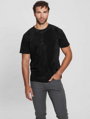 Guess Garrett Faux-Suede Tee Zwart | GUESS-SN30623