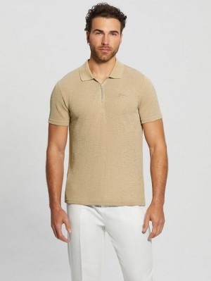 Guess Gauze Half-Zip Polo Beige | GUESS-SN31208