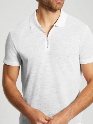 Guess Gauze Half-Zip Polo Wit | GUESS-SN31201
