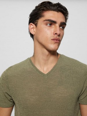 Guess Gauze V-Neck Tee Groen | GUESS-SN30535