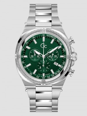 Guess Gc Silver-Tone and Green Chronograph Watch Zilver | GUESS-SN31633