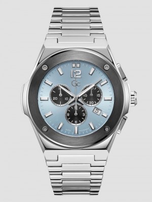 Guess Gc Silver-Tone and Light Blue Multifunction Watch Multi | GUESS-SN31624