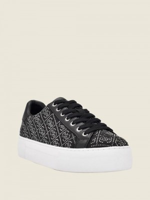 Guess Gelsen Rhinestone Logo Low-Top Sneakers Zwart | GUESS-SN29527